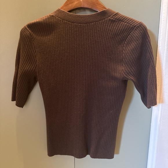 Brown Ribbed Button-Up Cardigan - Picture 2 of 3